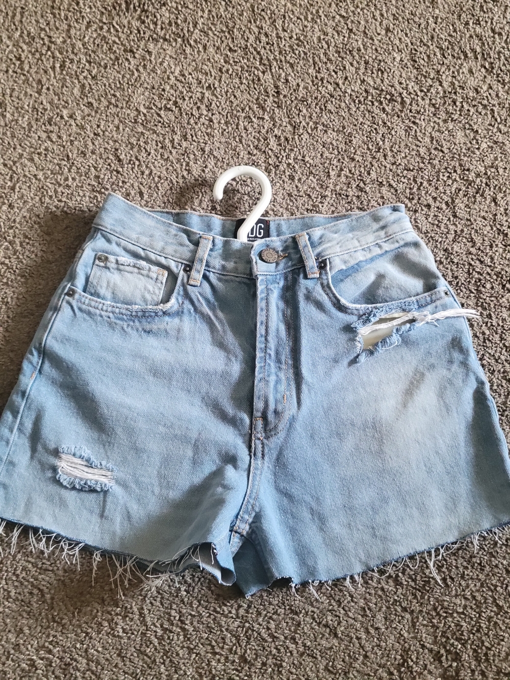 BDG Washed Light Blue High-Rise Distressed Denim Shorts